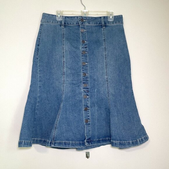 NWT Women's Size 12 NY & Co. High Waist Midi Jean Skirt w/ Button Front - Picture 1 of 8